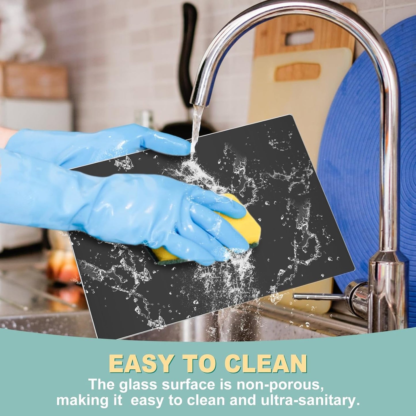 VASUHOME Tempered Glass Cutting Board Set of 2-16x12 inch Marble Pattern Cutting Board for Kitchen Counter - Scratch, Heat, Shatter Resistant and Easy to Clean- Black and Clear
