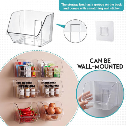 4 Pcs Clear Plastic Storage Bins Stackable Pantry Storage Organizer Kitchen Cabinet Organizers Ideal Containers for Tea Sugar Bag Coffee Pod Office Fridge Caddy