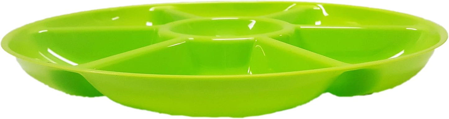 Set of 4 Assorted Colors Black Duck Chip N Dip Hard Plastic 11.5-Inch Round 7-Section Serving Trays!