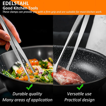 2-Piece Kitchen Tongs Set – 12-Inch Stainless Steel BBQ Tweezers with Straight & Curved Edges, Non-Slip Grip, Heavy Duty for Grilling Steak, Flipping Pancakes, Salads & Cooking