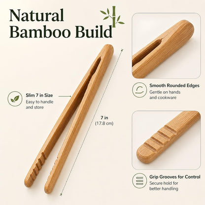 I-MART Bamboo Toaster Tongs 7 Inch Set of 2, Wooden Toast Tongs for Small Kitchen Use, Bagels, English Muffins, Waffles, Tea Bags, Pickles and Charcuterie Serving
