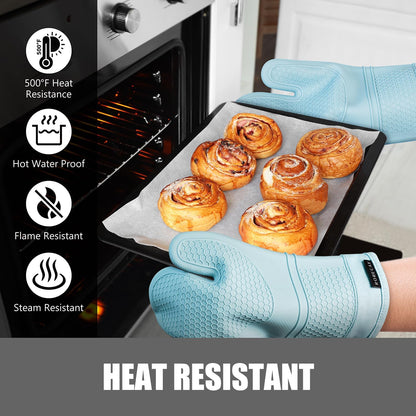 RORECAY Silicone Oven Mitts and Pot Holders Sets, Gloves for Kitchen, Beige