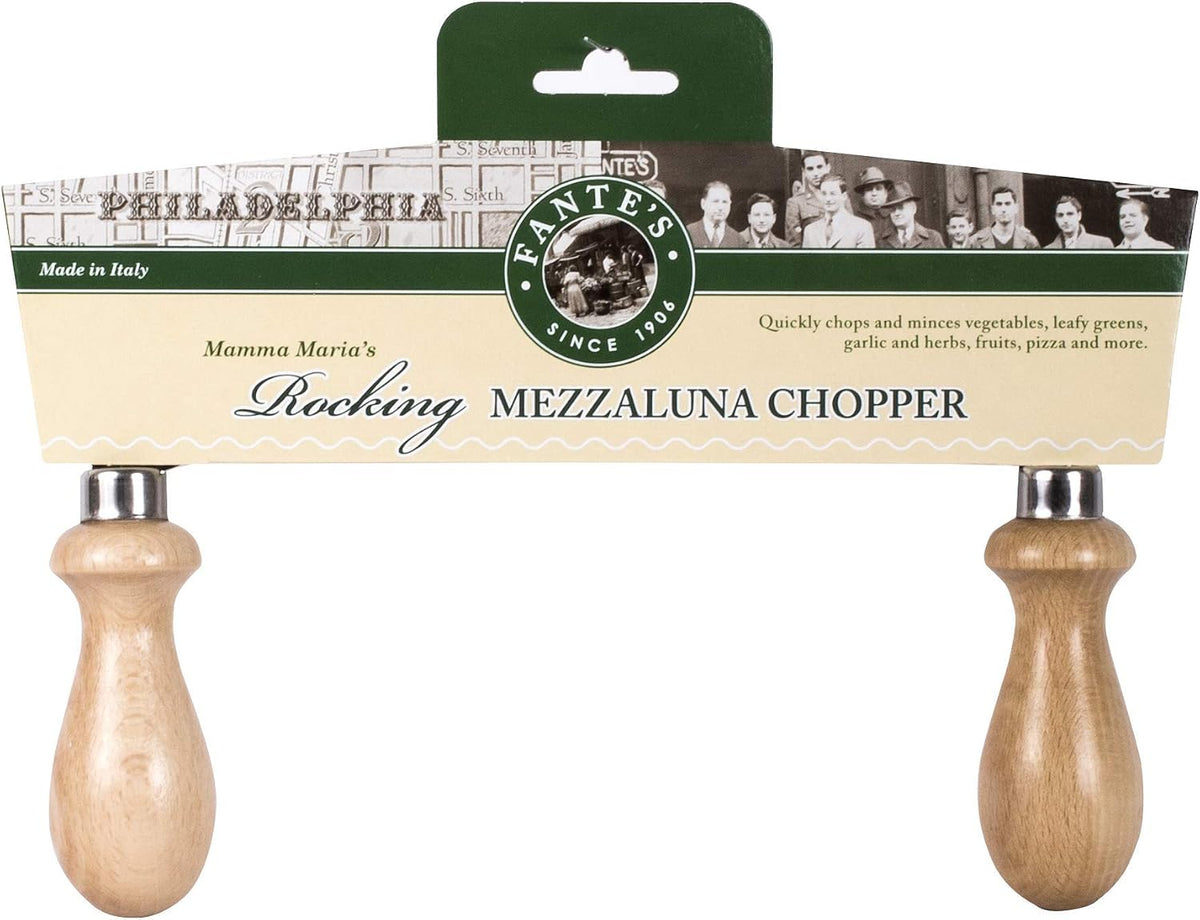 Fantes Mezzaluna Rocking Chopper, Stainless Steel Blade with Beechwood Handles, 9.5-Inch Blade, The Italian Market Original since 1906