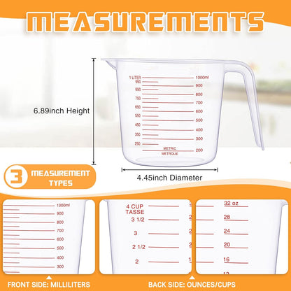 12 Pcs 4 Cup/32 oz Plastic Measuring Cups with Handle