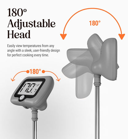 Digital Candy Thermometer with Pot Clip, 10" Long Stainless Steel Probe, Instant Read Kitchen Thermometer for Cooking, Baking, and Candy Making
