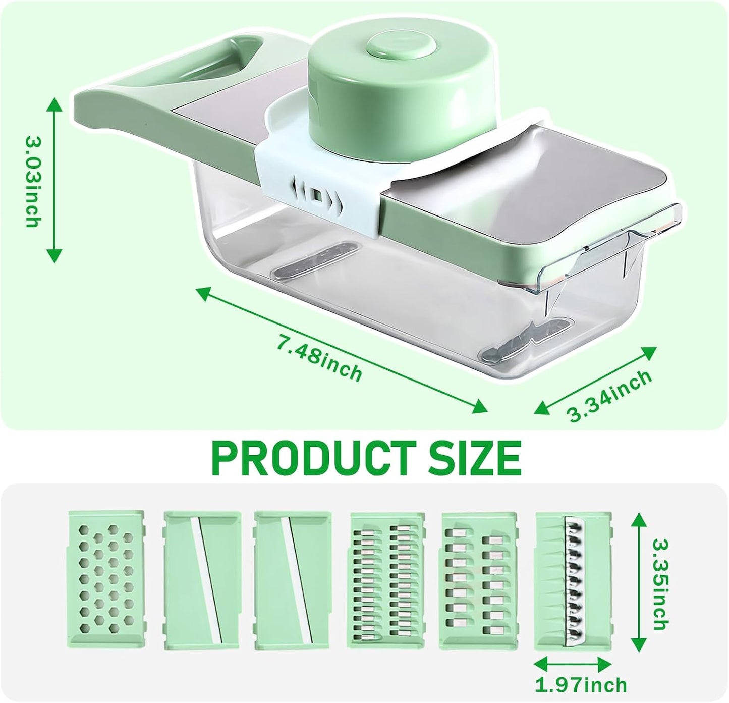 Vegetable Chopper, 7 in 1 Mandoline Food Slicer Cutter with Handheld Container, 6 Blades and Blade Box, Cheese Grater, Cucumber Slicer, Magnetic Kitchen Tools for Veggie Potato Onion Butter Carrot