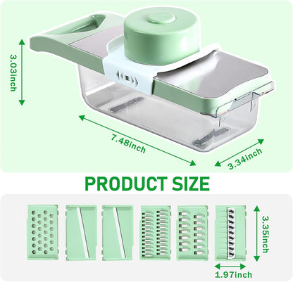 Vegetable Chopper, 7 in 1 Mandoline Food Slicer Cutter with Handheld Container, 6 Blades and Blade Box, Cheese Grater, Cucumber Slicer, Magnetic Kitchen Tools for Veggie Potato Onion Butter Carrot