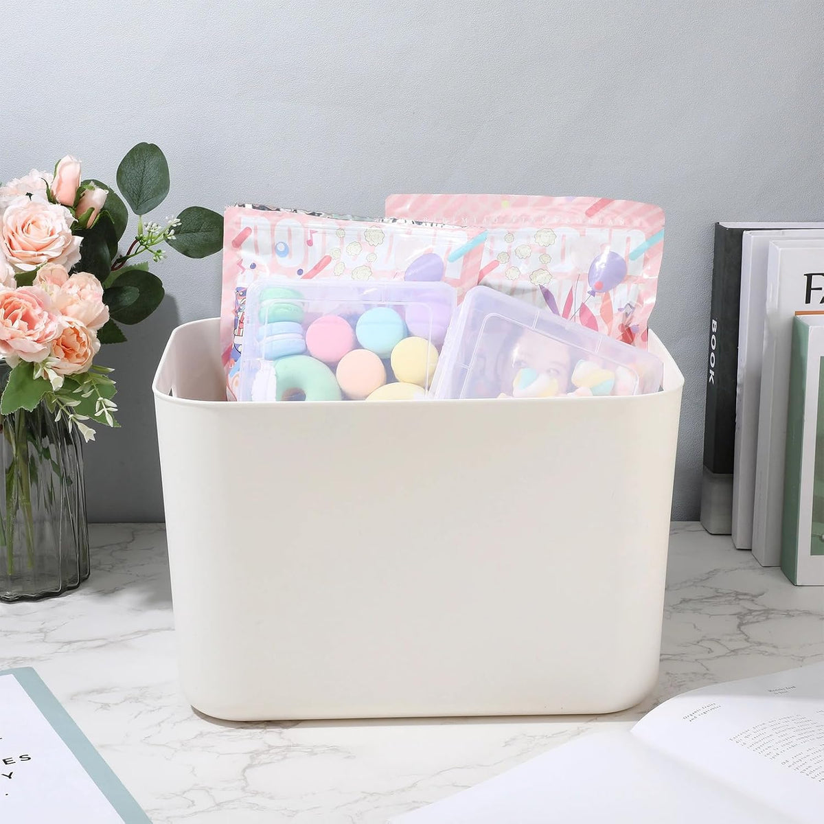 Zopeal Plastic Storage Bins 10 Pcs White Pantry Organizer Bins Small Baskets Storage Containers for Home Kitchen (10 x 7 x 6 Inch)