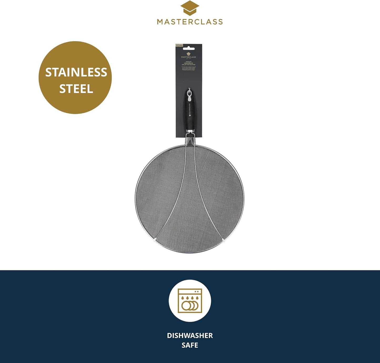 MasterClass Splatter Guard, Stainless Steel, Odour-Resistant, 33 cm (13"), Silver