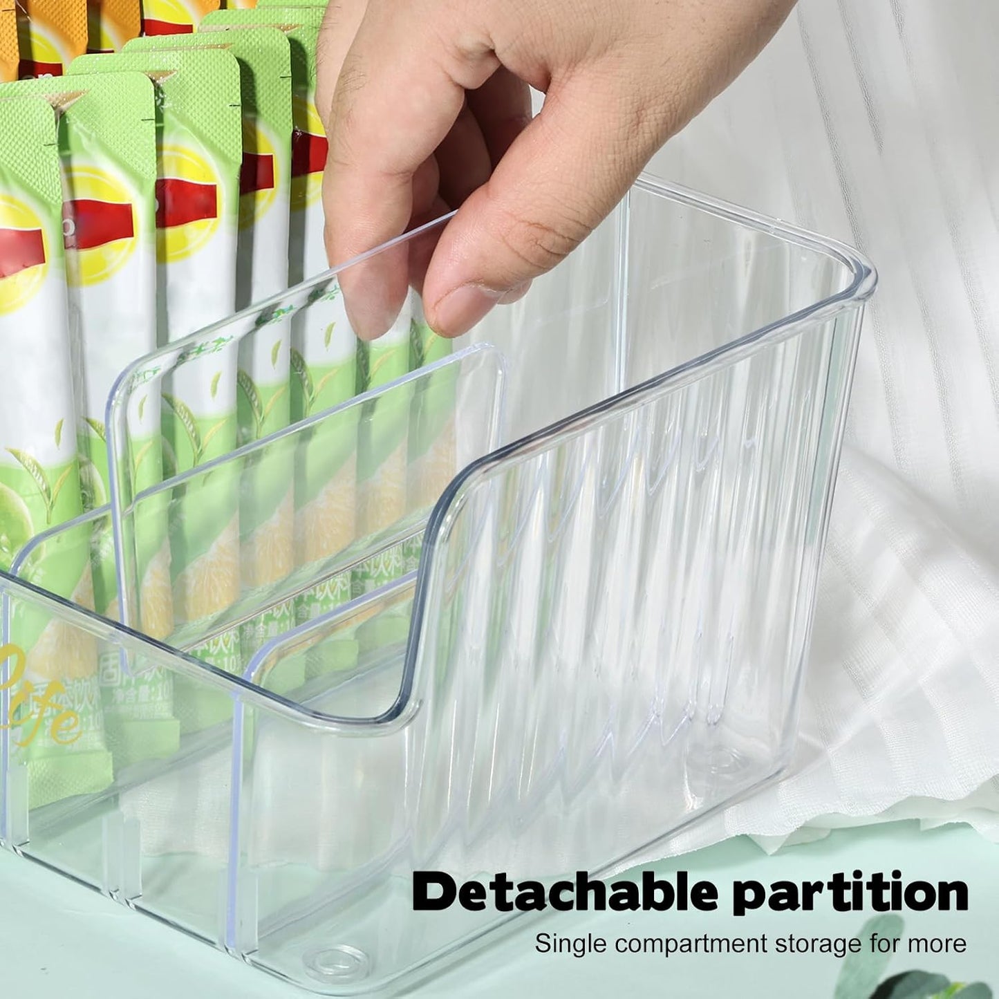 Rainmae Seasoning Packet Organizer with 7 Removable Dividers, Drink Packet Organizer Condiment Storage Caddy for Kitchen Pantry Cabinet Countertop Holds Spice Hot Chocolate Sauce Organization, Clear