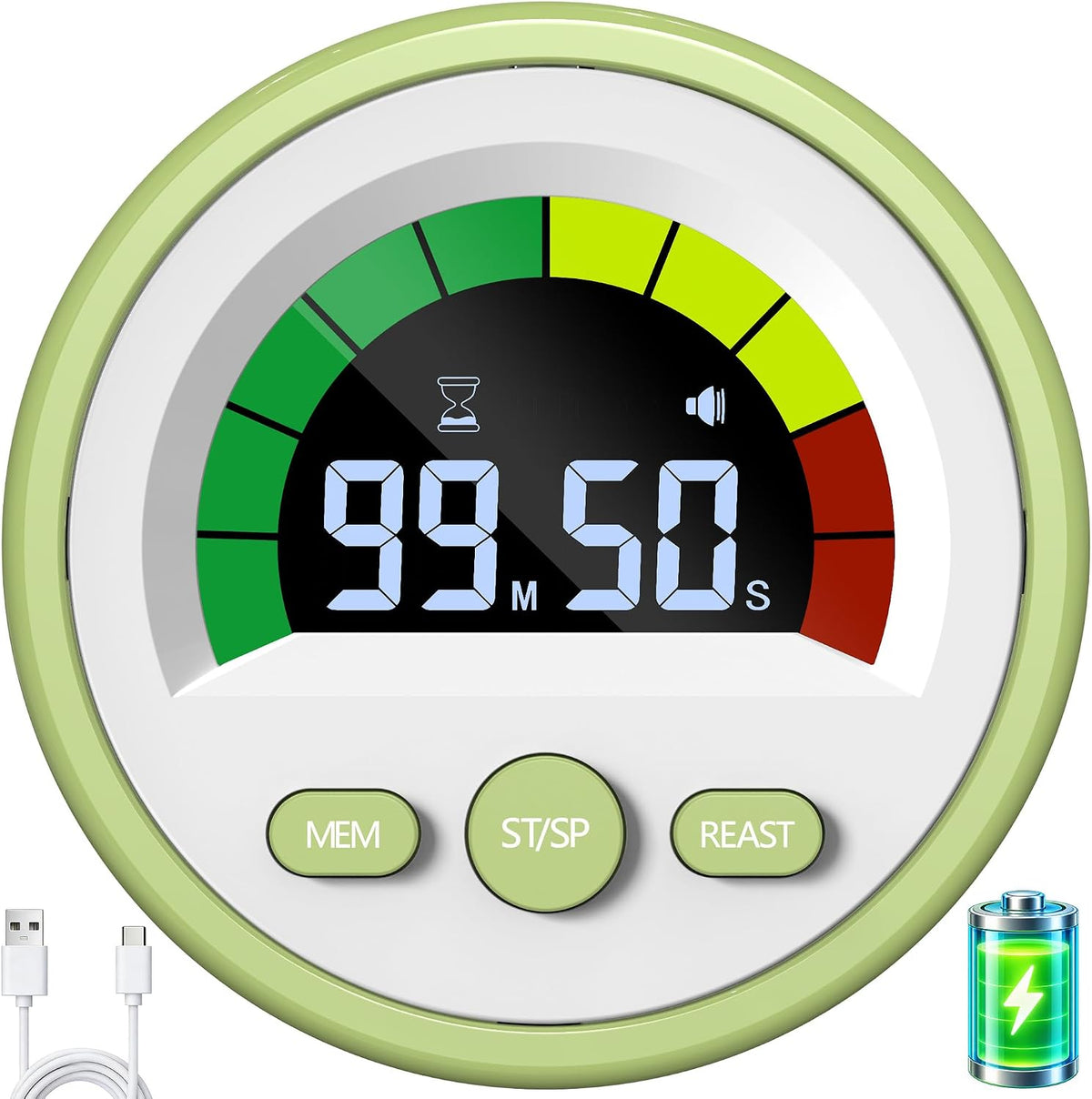 Digital Magnetic Kitchen Timer for Cooking, Rechargeable, Loud Alarm