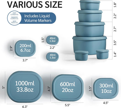ISSEVE 6Pcs/Set Nesting Silicone Food Storage Containers with Lids, BPA Free Reusable Meal Prep Silicone Containers Lunch Box Bento Box Set (33.8oz, 20oz, 10oz, 6.7oz, 1.3oz) (Purple)