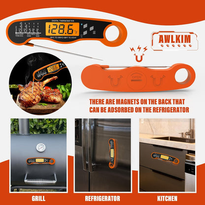 AWLKIM Meat Thermometer Digital, Instant Read Food Thermometer, Red