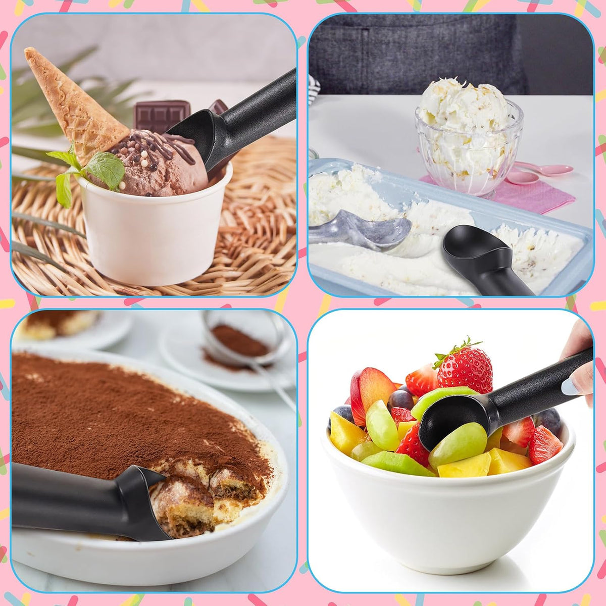 Gejoy Ice Cream Scoop Set, Ice Cream Scoops 7 Inch, Silver