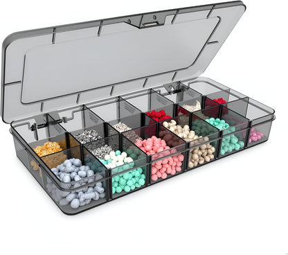 Plastic Organizer Box,12 Grids Clear Bead Organizer Compartment Box with Removable Dividers for Parts,Bead Storage Earring Container Tool Hair Accessories,10.23L x 5.31W x 1.7H inch