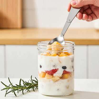 4-Pack Overnight Oats Containers, 16oz Leakproof Glass Mason Jars with Folding Spoons, Yogurt Parfait Cups with Separate Compartments, Meal Prep Containers for Salad & Smoothies