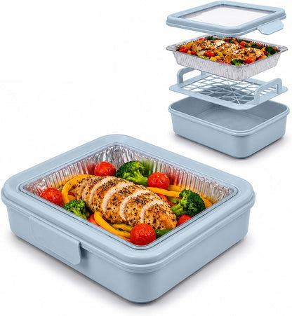 9x13 Pan Carrier with Aluminum Foil Pan – Insulated Food Carrier for Casseroles, Lasagna & Hot/Cold Dishes, Decorative Tabletop Serving Container with Lid for Parties, BBQ, Catering, Travel & Potlucks
