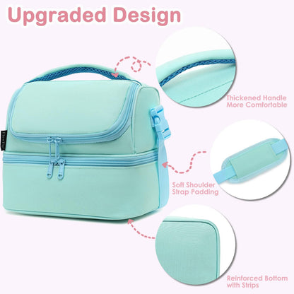 FlowFly Kids Double Decker Cooler Insulated Lunch Bag Large Tote for Boys, Girls, Men, Women, With Adjustable Strap, Unicorn