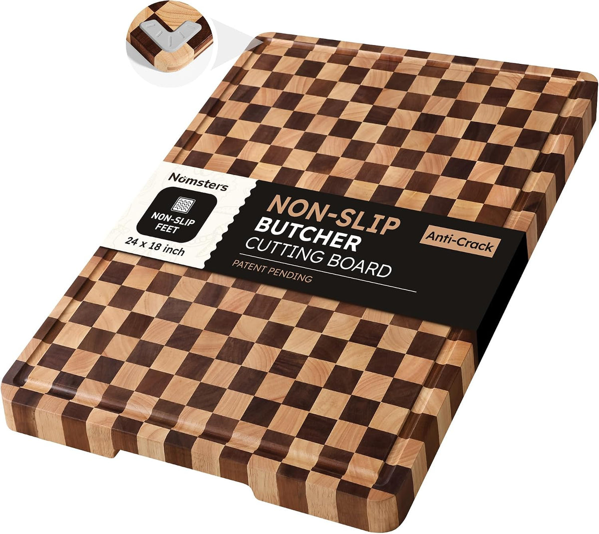 3 Packs Cutting Boards for Kitchen Checkered Cutting Board Acacia Wood Charcuterie Board Serving Heavy Duty Non Toxic Slip Butcher Block Wood Chopping Board with Juice Grooves Handles