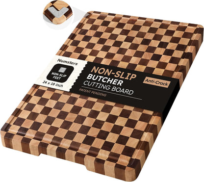 3 Packs Cutting Boards for Kitchen Checkered Cutting Board Acacia Wood Charcuterie Board Serving Heavy Duty Non Toxic Slip Butcher Block Wood Chopping Board with Juice Grooves Handles