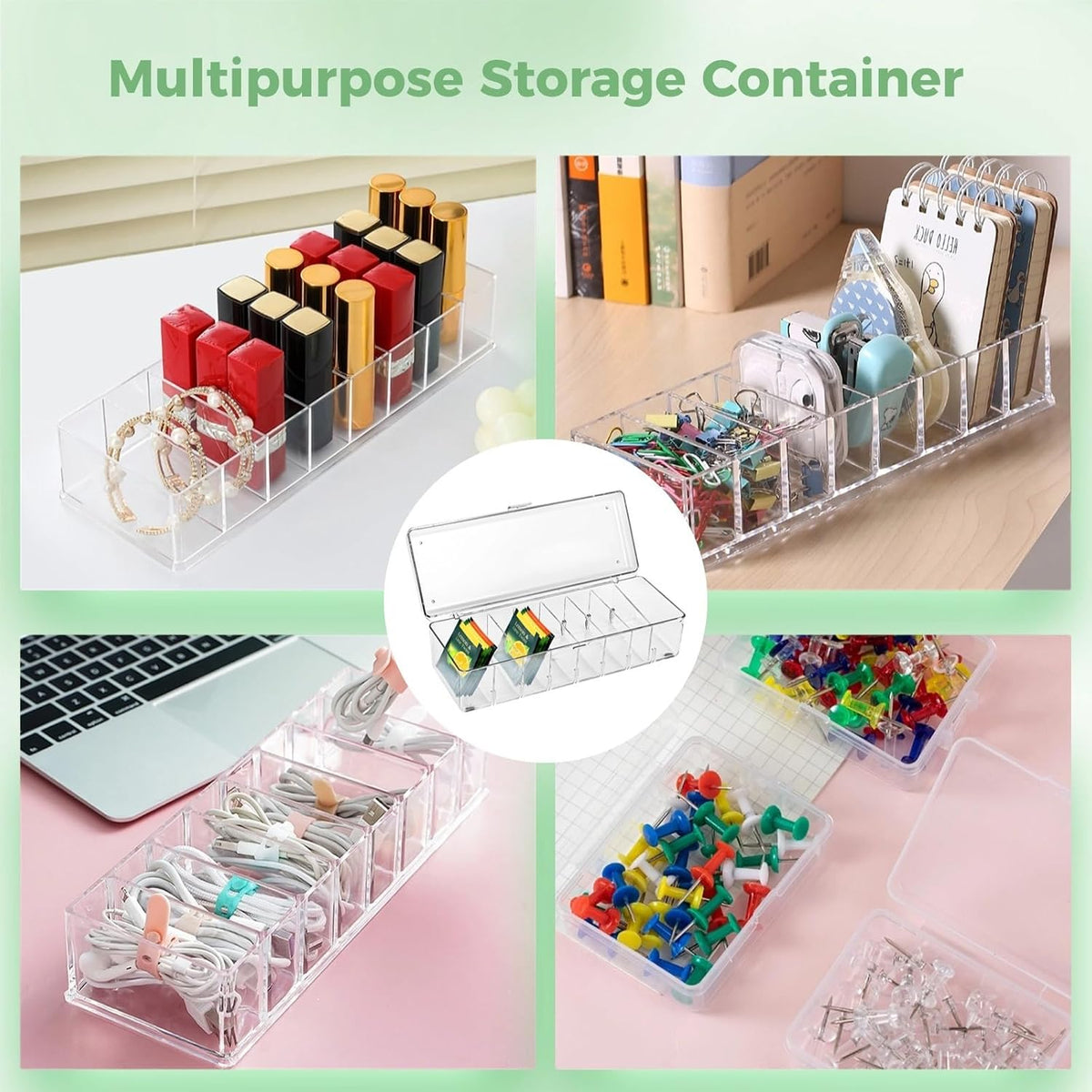 Generic Clear Tea Bag Holder with Lid, 8-Slot Tea Bag Organizer, Drink Packet Holder, Pantry Storage Divider Container with Label Stickers Zip Ties, Clear Beverage Bag Storage Bin for Kitchens Office