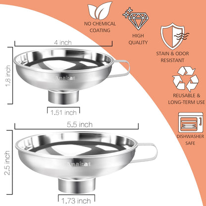 Anaeat Stainless Steel Mini Kitchen Funnel Set, Durable Metal Filling Funnels for Transferring Liquid, Dry ingredients, Cosmetic Lotion, Fluid, Spices, Powder - Food-Grade & High Heat Resistant