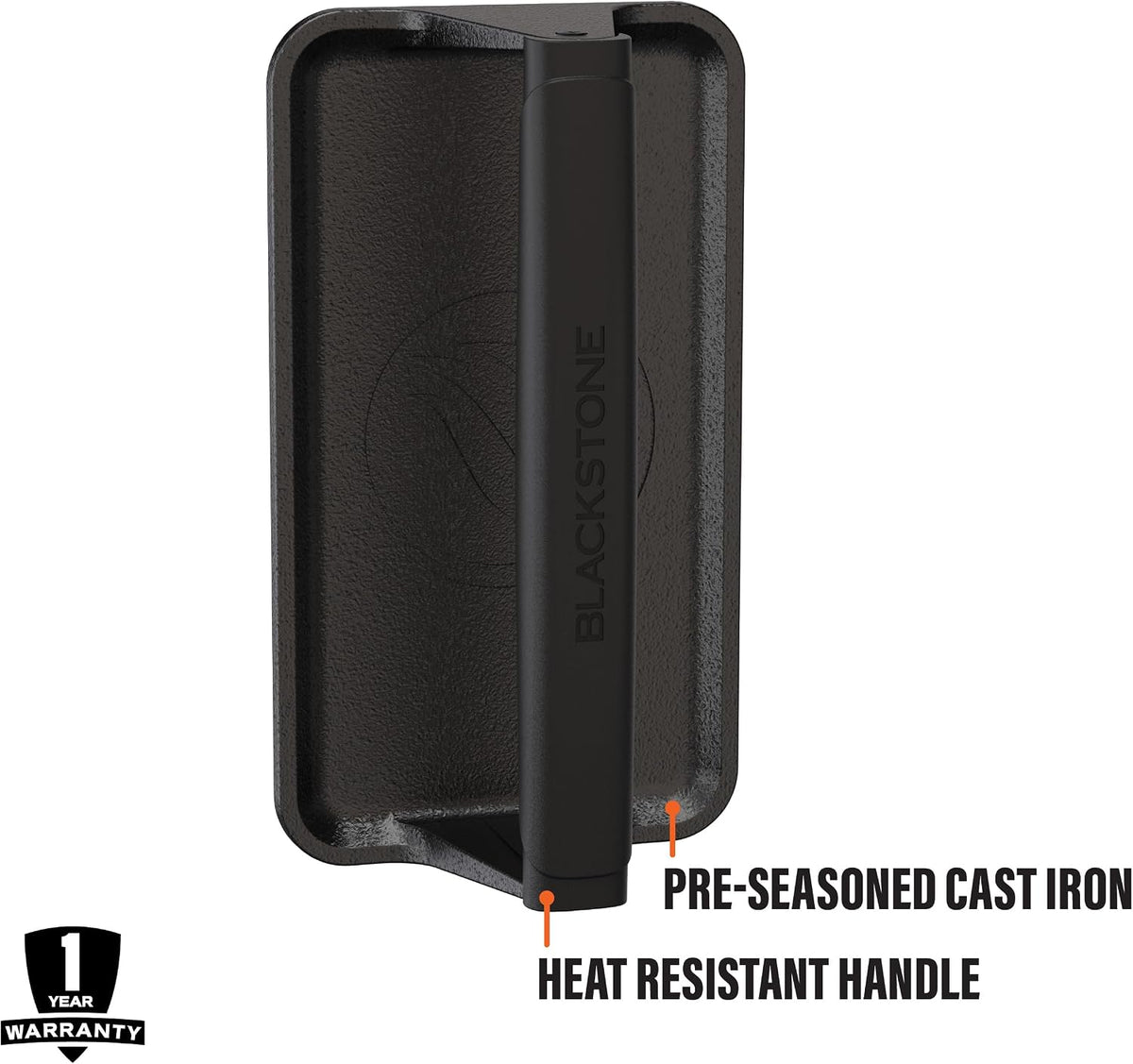 Blackstone® Pre-Seasoned Cast Iron Griddle Press, 10" x 5.5", Black