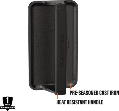 Blackstone® Pre-Seasoned Cast Iron Griddle Press, 10" x 5.5", Black