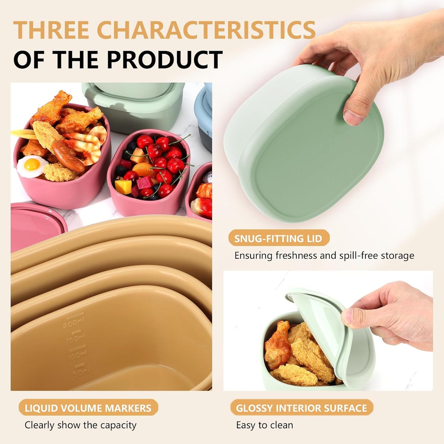 4 Pcs Silicone Food Storage Containers with Lids，BPA Free Reusable Silicone Storage Containers for Food Freezer Containers Freezer Dishwasher Safe (33.8oz, 20oz, 10oz, 6.7oz)