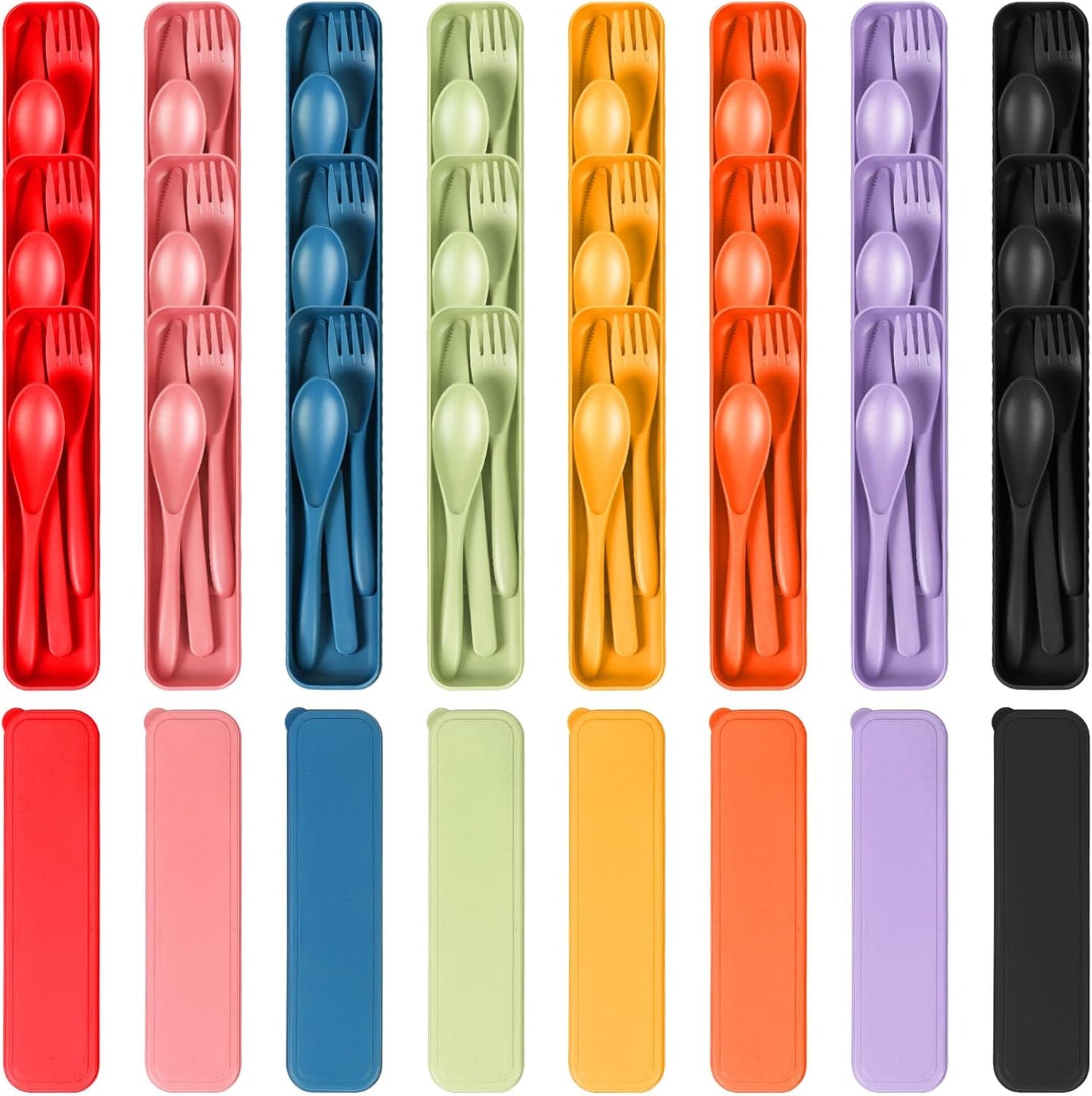 Reusable Travel Utensils Set with Case, 2 Sets Wheat Straw Portable Plastic Fork Spoons Knife Camping Cutlery, Eco-Friendly BPA Free Lunch Tableware for Kids Adults Travel Picnic Utensils