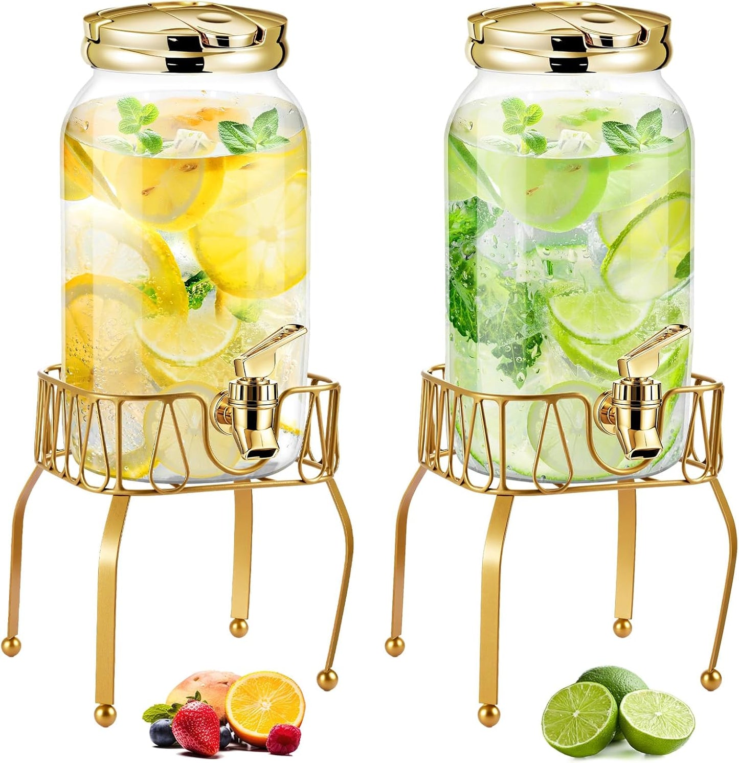 Tanlade 2 Pcs Plastic Drink Dispenser with Stand Beverage Dispenser with Sturdy Metal Base Juice Jar for Parties Lemonade Jar Spigot for Weddings Countertop Water, Each 1 Gallon(Black)