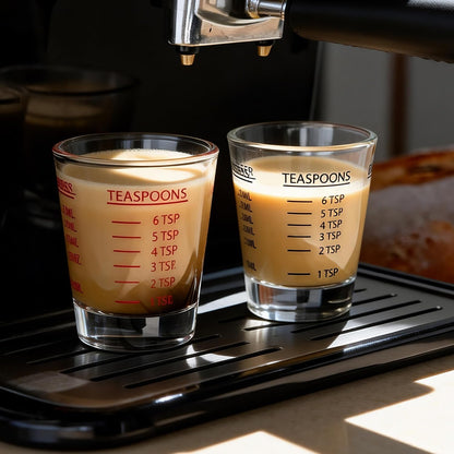 GLASKEY Shot Glasses Measuring Cup Set - 2 Pack Espresso Shot Glasses with Precise Measurement Marks,Heavy Duty Glass,Dishwasher Safe,Perfect for Coffee,Cocktails and Kitchen Use (Black & Red)