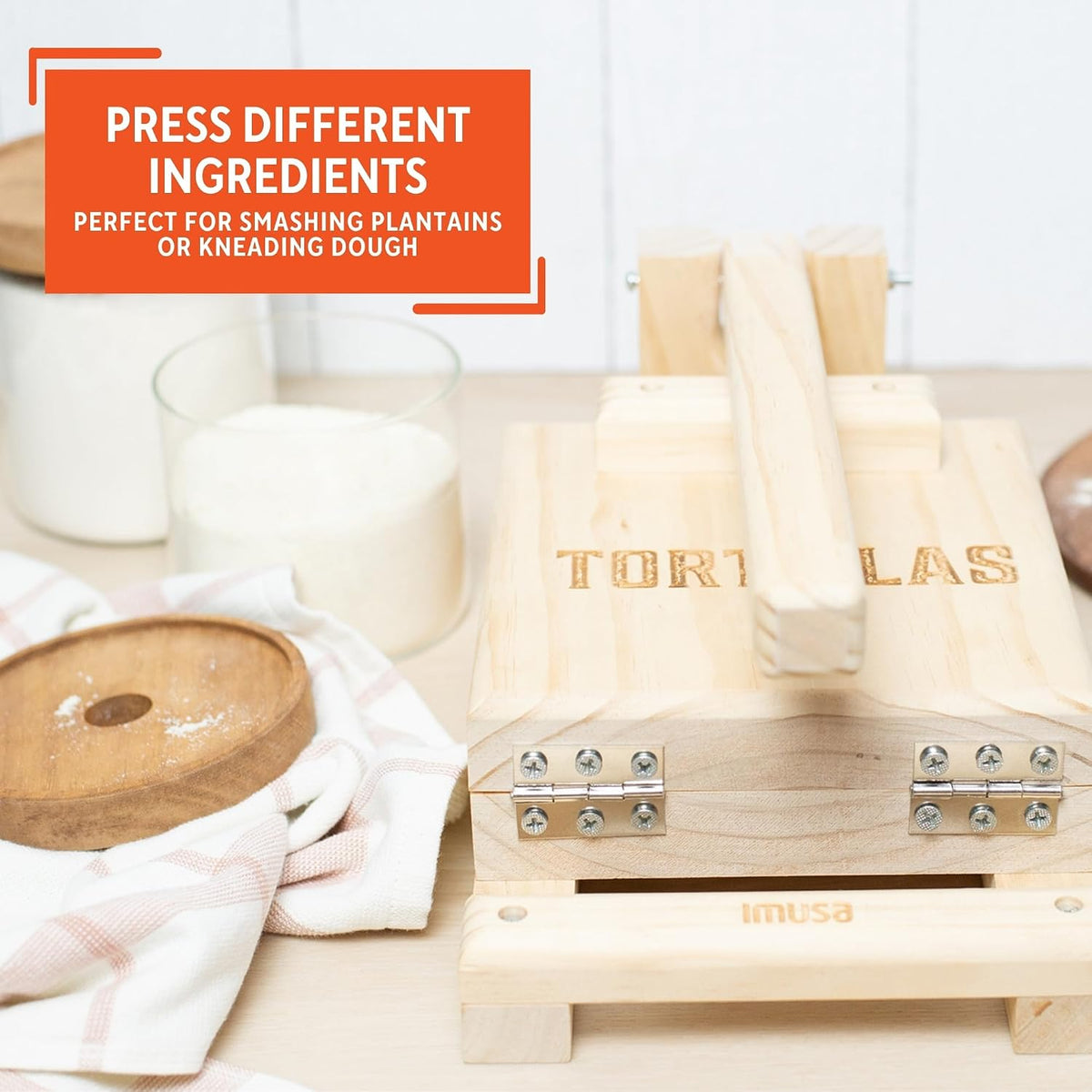 IMUSA 7.5 Inch Wood Tortilla Press