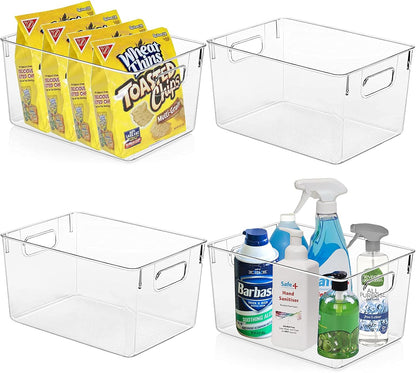 4 Pack Kitchen Organizers - Clear Plastic Storage Bins for Fridge, Pantry, Cabinet, Countertops and Bathroom