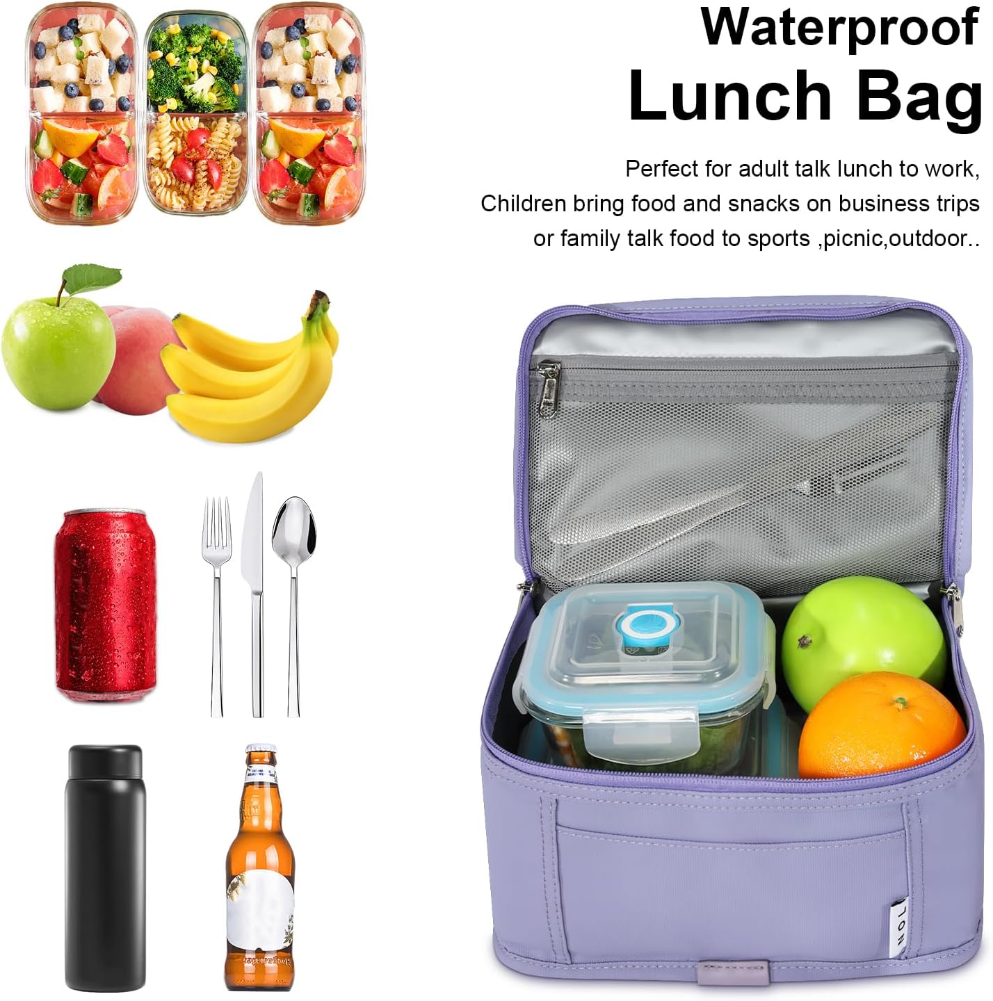 NOL Mini Insulated Lunch Bag for Women Men Kids | Small Leakproof Reusable Lunch Tote | Fits 6 Cans 330ml | Thermal Cooler for Work School Picnic Camping, Navy blue