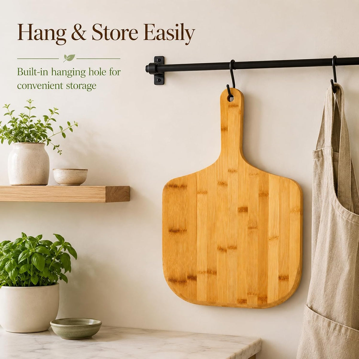 12 Inch Bamboo Pizza Peel, Pizza Paddle Spatula With Handle