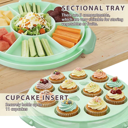 Plastic Cake Carrier with Lid and Handle, Multipurpose Cake Stand Holder Container for 11 in Cake, Round Cupcake Storage Box Serving Tray with Cover for Bundt Dessert Pie Pizza Eggs Fruit White