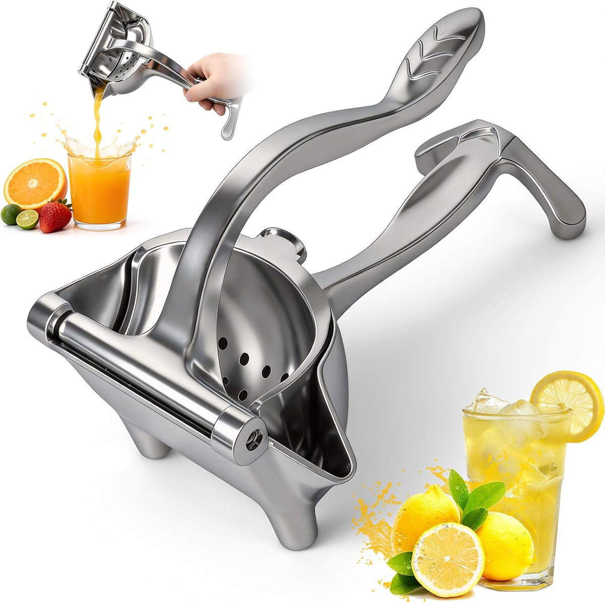 Manual Fruit Juicer Press, Heavy Duty Hand Squeezer with Less Effort Grip