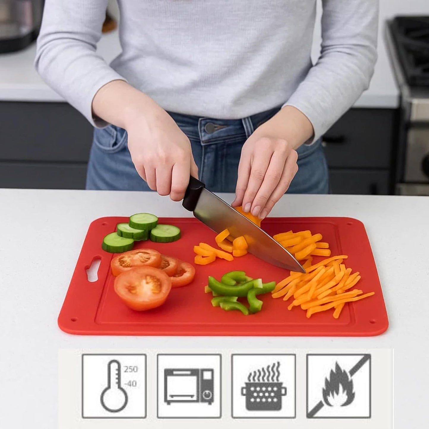 Silicone Kitchen Cutting Board with Handle – 16.8"x10.2" Foldable, Flexible, Large Chopping Mat, Heat Resistant Hot Pad, Non-Slip, Dishwasher Safe, Food Prep Board for Camping, Travel, Made in Korea