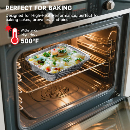 Aluminum Pans with Clear Lids - 50 Pack 2.25LB Capacity Disposable Pans with Plastic Dome Lids, 8.5”x6” Heavy Duty Tin Foil Pans for Cake Baking, Cooking, Heating, Storing, Prepping Food