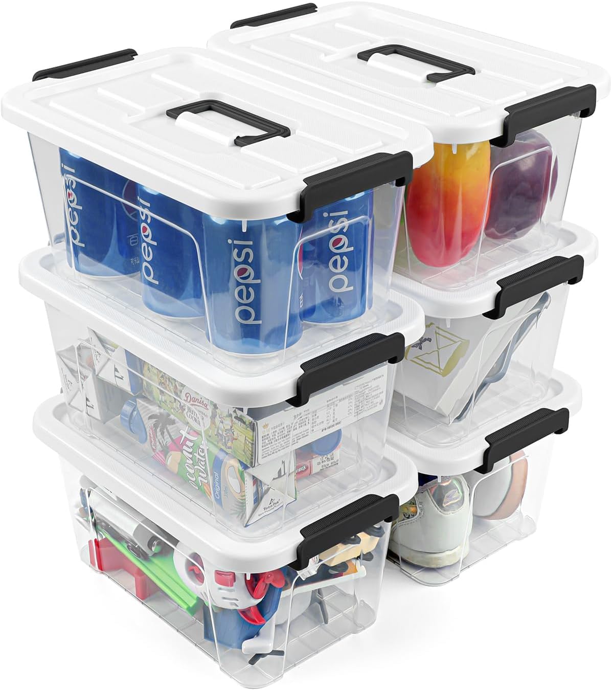 NUMIFUN 7Qt Clear Plastic Storage Bins with Lids,6 Pack | Stackable organizing totes with buckle latches & handles.Dust-proof clear design for home,office & pantry space saving