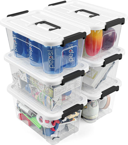 NUMIFUN 7Qt Clear Plastic Storage Bins with Lids,6 Pack | Stackable organizing totes with buckle latches & handles.Dust-proof clear design for home,office & pantry space saving