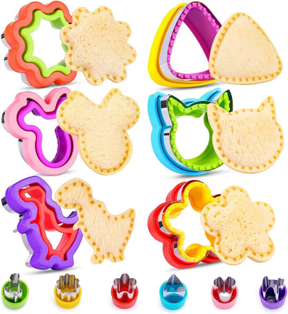 32PCS Sandwich Cutter and Sealer Set Sandwich Cutter for Kids, Vegetable Fruit Cutter Shapes with Food Picks for Kids School Lunch Bento Box Accessories Cookie Cutters