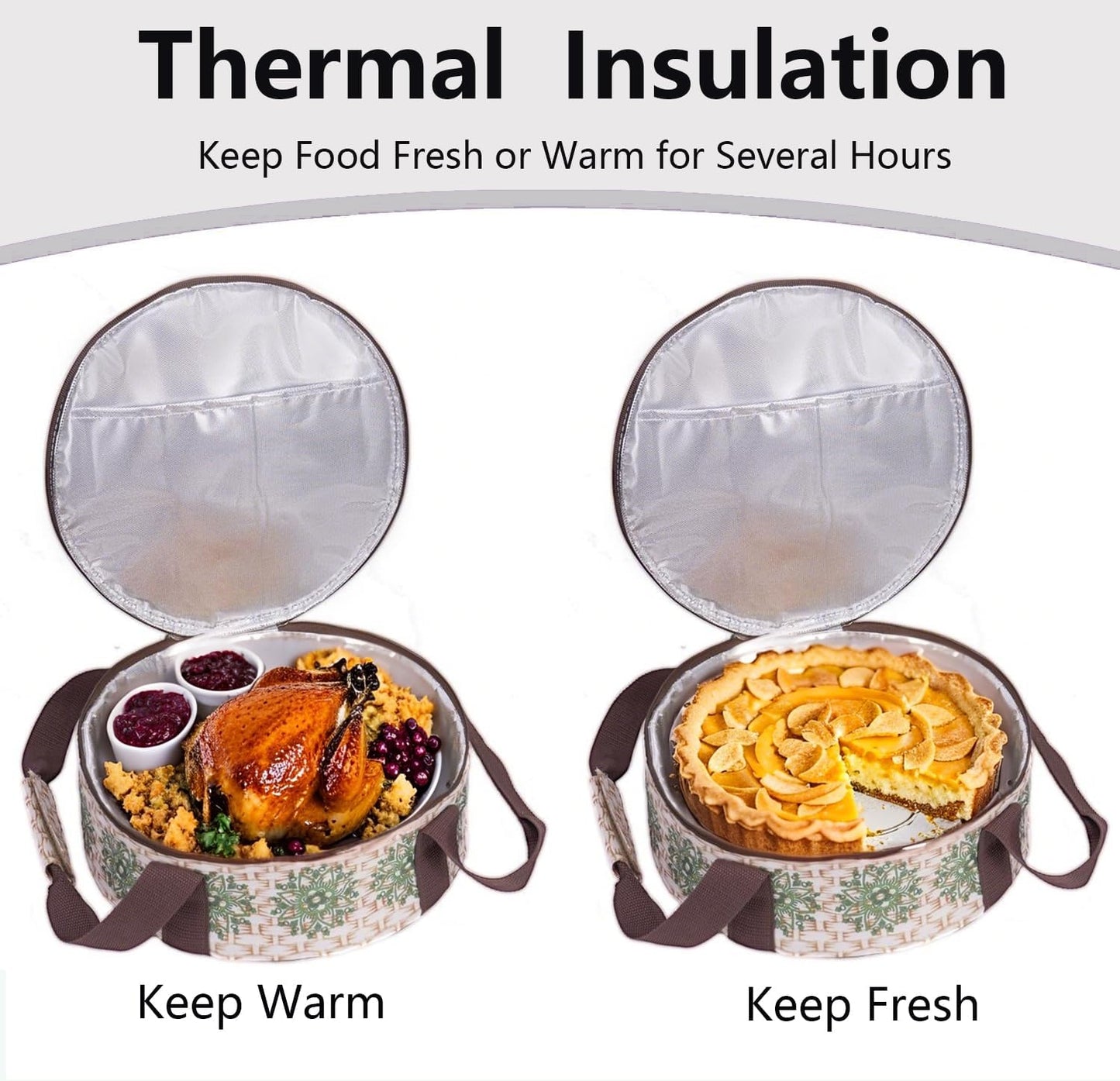 Round Insulated Pie Carrier – Thermal Portable Lunch Transport Cheesecake Cake Dish Container Bag Keep Food Hot/Cold/Fresh for Potlucks Parties Gathering/Cookouts/Church Dinner/Outdoor Events-Red