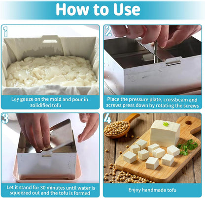 New 2026 Tofu Press Stainless Steel 304, Tofu Maker Comes With Pressed Towels And Drip Trays For Easy Dehydration And Improved Taste. It Can Also Be Used To Make Cheese/Paneer, 2-Pound Extra Firm Tofu