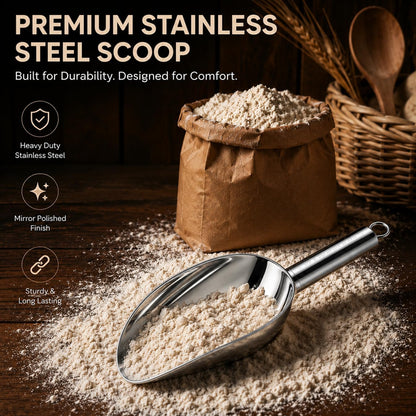 JBscoop Stainless Steel Scoop for ice, 9.6 Inch Metal Food Scoop Kitchen Bar Party Wedding Heavy Duty Dishwasher Safe - 8 Oz