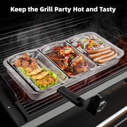 Grill Basket Set, 3-Piece Stainless Steel Grill Topper Pans for Outdoor Grill with BBQ Prep Tray, Grilling Baskets Barbecue Accessories for Vegetables, Fish, Meat, and Seafood