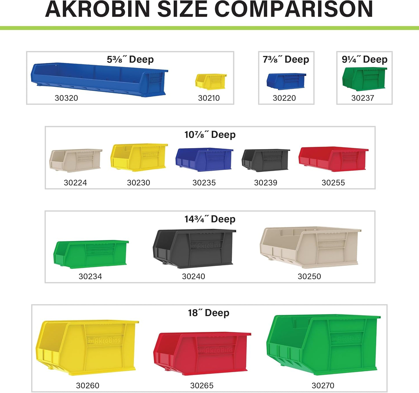 Akro-Mils 30250 AkroBins Plastic Storage Bins, Space-Saving Stackable Bins for Garage, Pantry, Craft Organization, 15" x 16" x 7", Black, 6-Pack