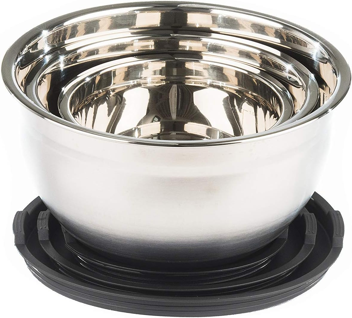 Stainless Steel Mixing Bowls with Lids and Non Slip Bases (Set of 5, Black)