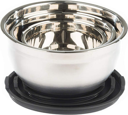 Stainless Steel Mixing Bowls with Lids and Non Slip Bases (Set of 5, Black)